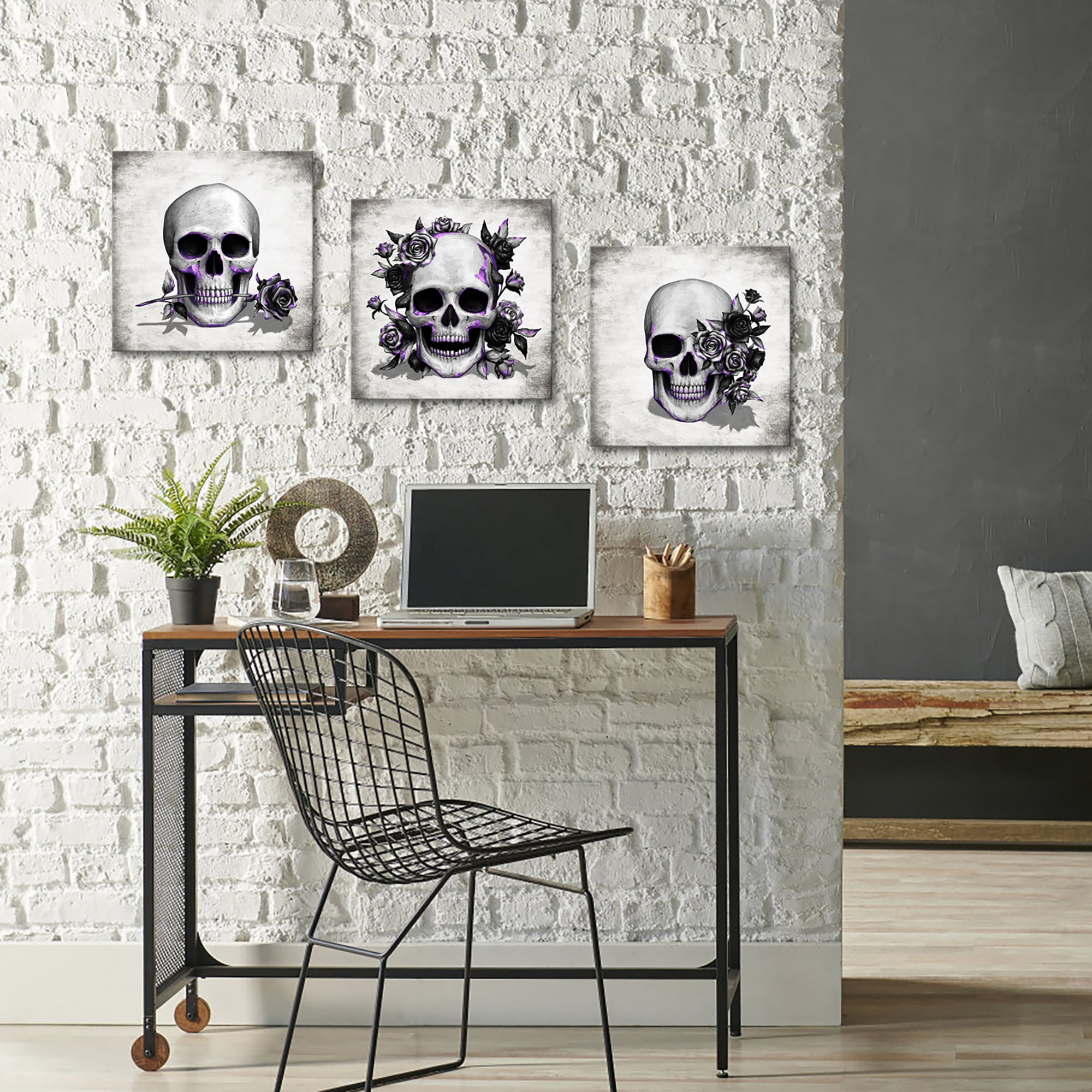 Skull Canvas Wall Art Abstract Black and White Painting Human Skull