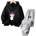 thumbnail image 3 of Conjunto de chándal informal y divertido para niños, sudadera con capucha Kuromi, pantalones largos, 2 piezas, suéter, ropa Sanrio, 3 of 5