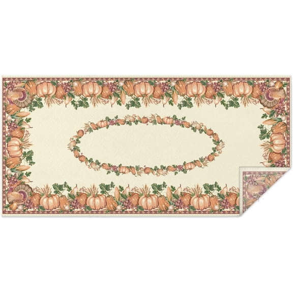 Rectangle Fall Tablecloth, Fall Pumpkins Table Cloth and Table Cover for Fall Picnic, Family Gatherings and Thanksgiving Party, Thanksgiving Decorations Pumpkin and Turkey, 60" x 120"