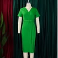 thumbnail image 4 of AURA Women’s Pencil Midi Dress V Neck Short Sleeve Solid Color With Belt S XXXL, 4 of 7