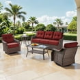 thumbnail image 3 of Bellefurn Luxury High Back Outdoor Furniture Set with 6 inch Thick Cushion,Patio Furniture Set with Swivel Rocker Chair,Sofa and Coffee Table,5 PCS Wicker Conversation Set for Porch,Deck,Garden, 3 of 12