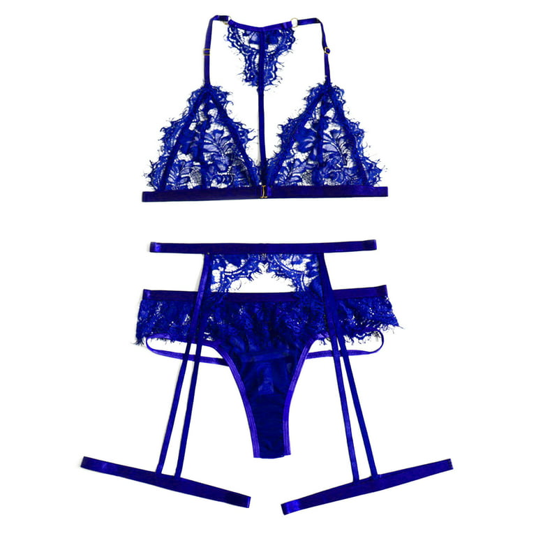 Women's Lingerie, Sleep & Lounge Bra Set Lingerie Set Lace Blue L