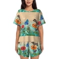 thumbnail image 1 of Balery Colorful Plants And Insects Conjunto de Pijama para Mujer con Estampado, Dos Piezas de Manga Corta y Shorts, Ropa de Dormir Suave con Cuello Redondo y Bolsillos-Medium, 1 of 6