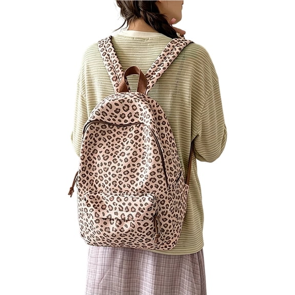 Lusa Fashion Leopard Print Double Shoulder Backpack for Students Lightweight Large Capacity Casual Versatile Y2k Bookbag for Travel and Back to School Use Pink One Size