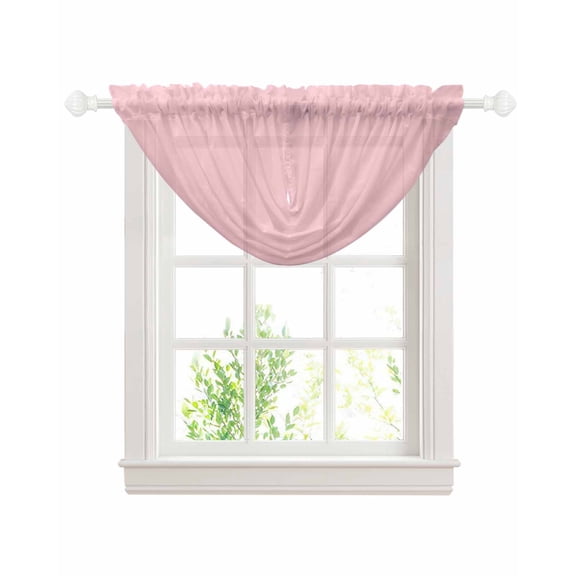 Pink Sheer Waterfall Valance Curtains for Window, Farmhouse Pink Decor Rod Pocket Sheer Topper Swag Curtains for Living Room, Kitchen 38.5"W x 47.2"L, 1 Panel
