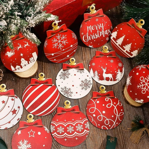 12-Piece Christmas Wooden Hanging Ornament Set, Rustic Decorative Pendants for Christmas Tree Decoration, Home Wall Decor, Seasonal Holiday Displays multicolor