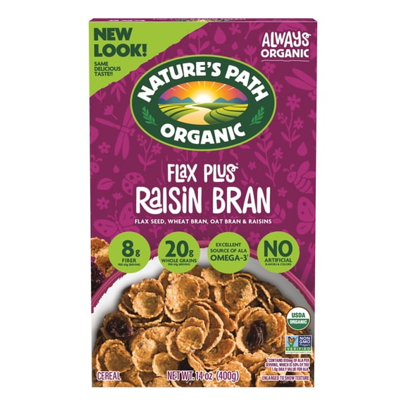 Nature's Path Organic Breakfast Cereal, Flax Plus Raisin Bran, 14oz Box