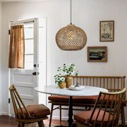 LittleGlovo Woven Rattan Pendant Light,Hand-Woven Water Plants Rattan Chandelier Boho Wicker Coastal Retro Ceiling Chandelier Lighting