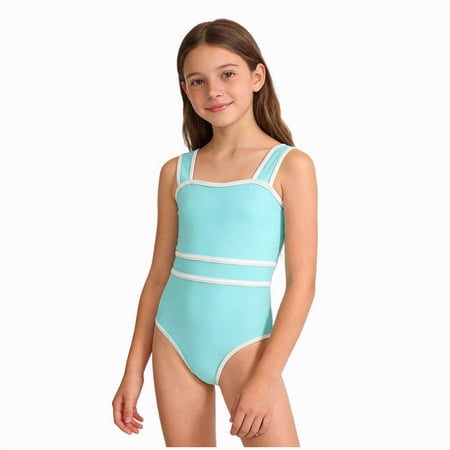 Bosanter Girls One Piece Swimsuit Athletic Swimwear Breathable Stylish Beach Swimwear Beach Bathing Suit Light Blue 11-12Y