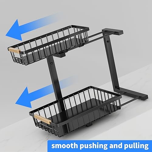 KEKAPE UNDER SINK ORGANIZER AND STORAGE, PULL OUT DRAWER ORGANIZER - BLACK