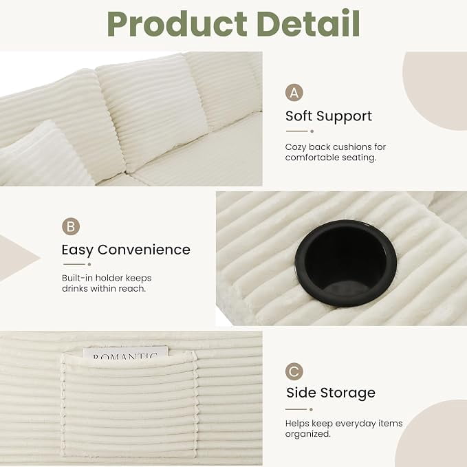 Howcool 134" Modular Cloud Couch, U-Shaped Sectional Sofa with Double Chaise, Oversized Deep Seat Boneless Corduroy Sofa with Cup Holders & Side Pockets, No Assembly Required, Beige