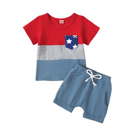 

Jxzom Toddler Baby Boy Fourth 4th of July Outfit Color Block Stripe Short Sleeve Shirt/Tank Top Jogger Shorts Set Summer Clothes