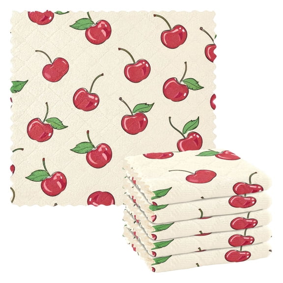 6 Pieces of Kitchen Towels 11x11Inch Kitchen Dish Cloths Kitchen Dish Towels Reuseable Cleaning Cloths Lovely Cherry