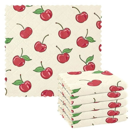 

6 Pieces of Kitchen Towels 11x11Inch Kitchen Dish Cloths Kitchen Dish Towels Reuseable Cleaning Cloths Lovely Cherry