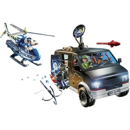 PLAYMOBIL Helicopter Pursuit with Runaway Van Vehicle Playset