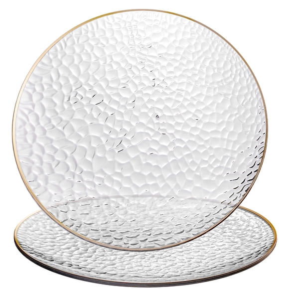 [Clear Hammered With Gold Rim 8 Pack] 13'' Charger Plates Clear Hammered With Gold Rim Plastic Heavy Duty Disposable Dinner Chargers Servew