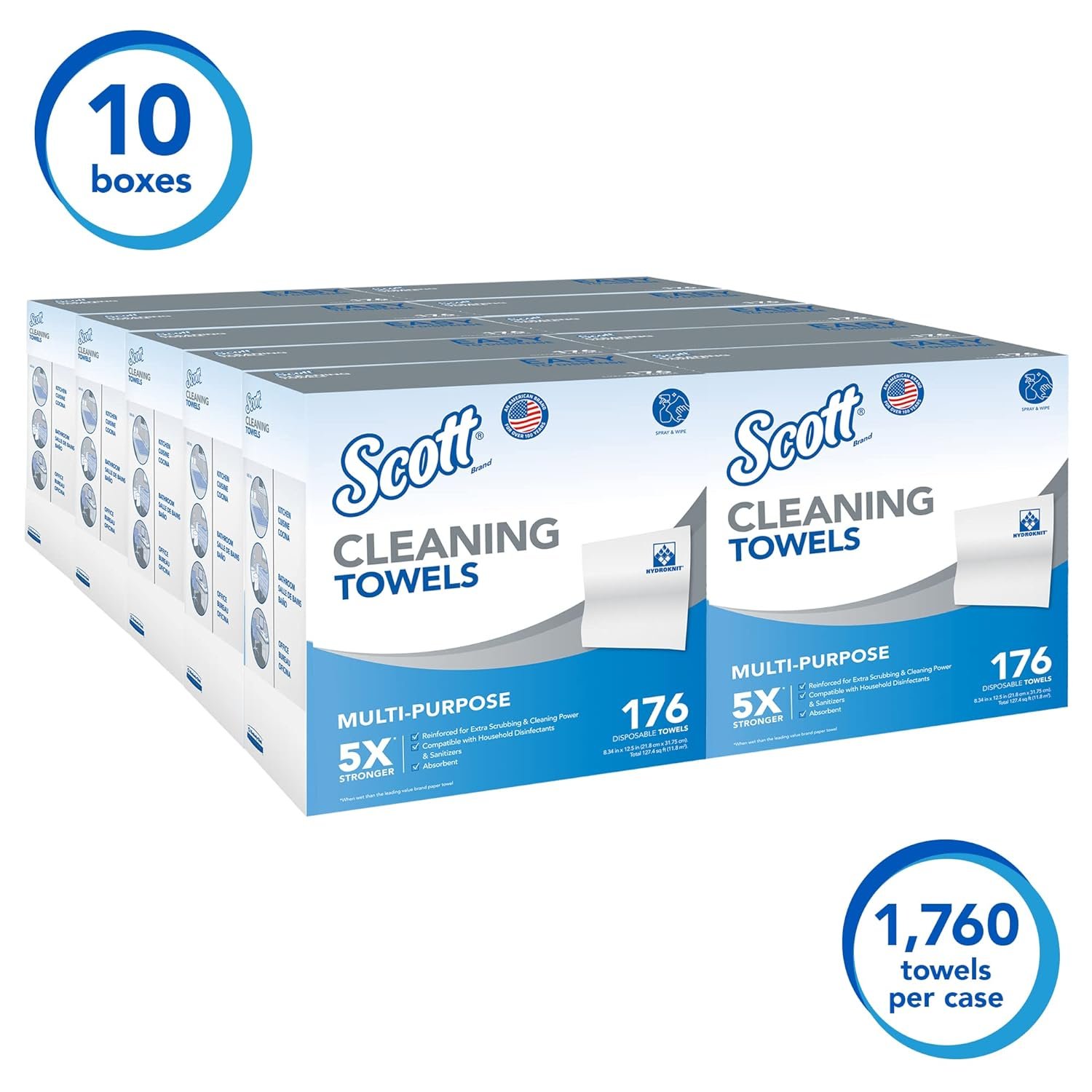 Scott Cleaning Towels 53892, White, 176 Towels/Box, 10 Boxes/Case, 1,760 Towels/Case