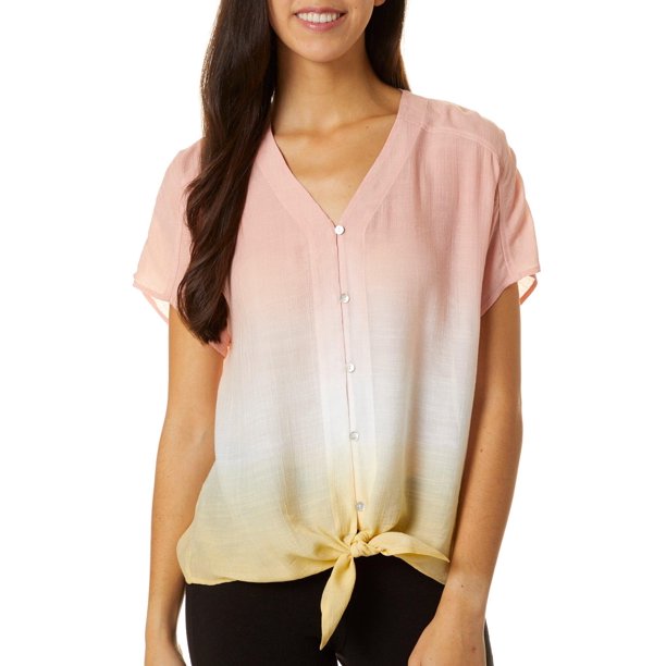 Zac & Rachel - Zac & Rachel Petite Ombre Button Down Tie Front Top ...