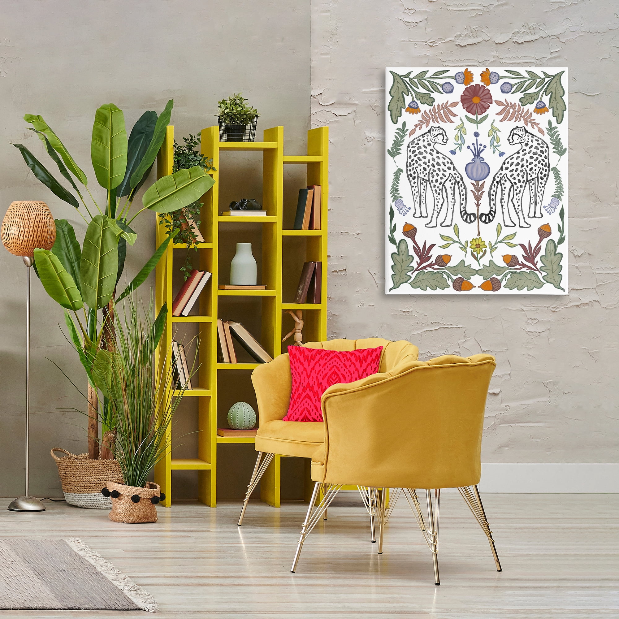 Stupell Industries Mirrored Plants with Leopards Animals Painting Wrapped Canvas Art Print Wall Art, 30 x 40