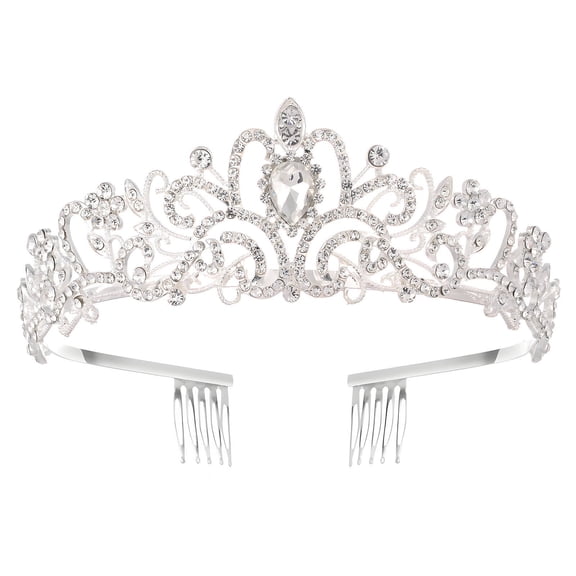 DESIGNICE 2026 New Crown Korean Style Alloy Tiara Birthday Crown with Crystals and Water Gems Princess Crown 15.5X4.8Cm,Silver