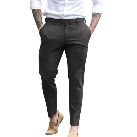 AWZXDE Men's Solid Color Pocket Button Casual Sporty Straight Leg Dress Pants for a Versatile and polished Dark Gray,M
