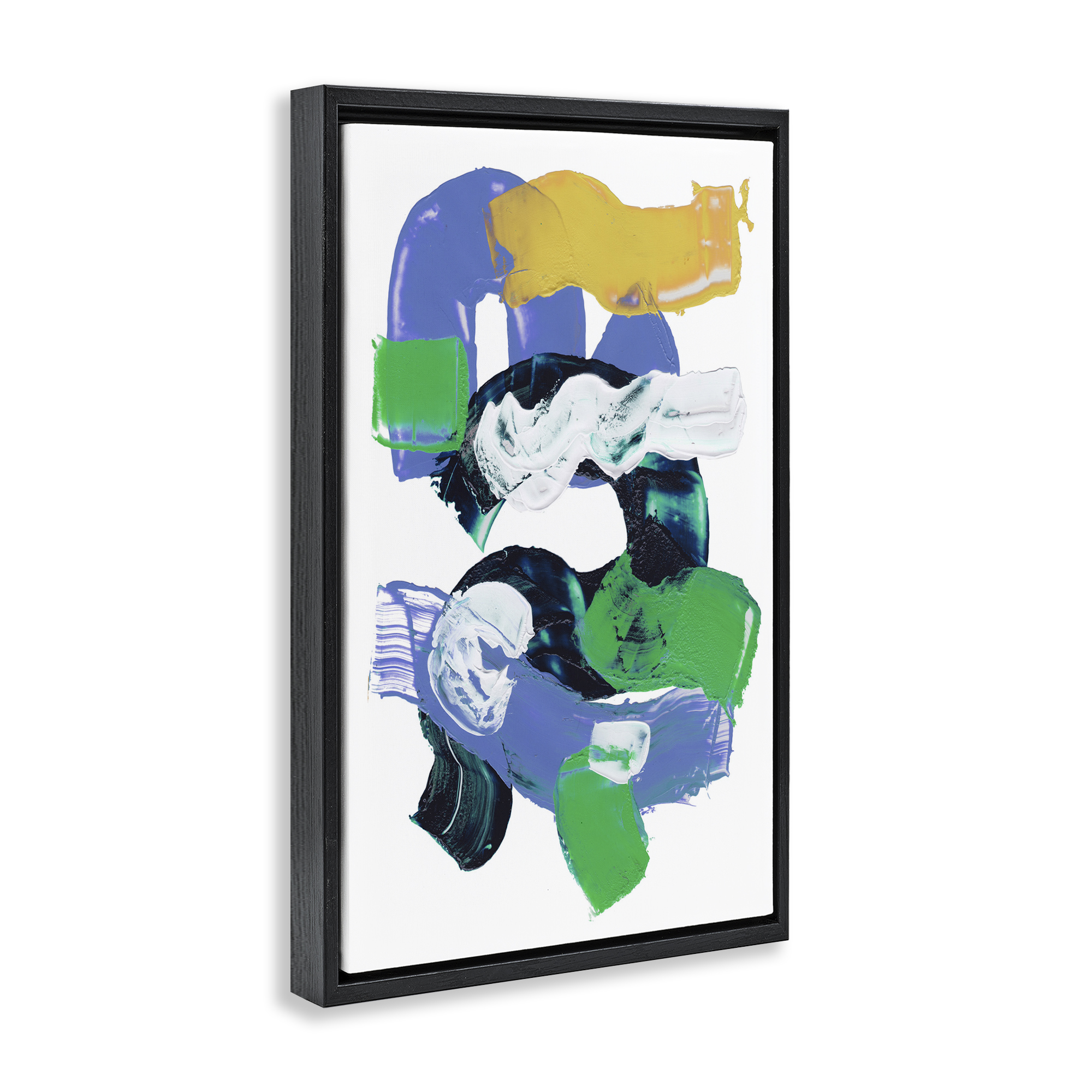 Stupell Industries Curved Paint Strokes Abstract Painting Black Floater Framed Canvas Art Print Wall Art, 17 x 25