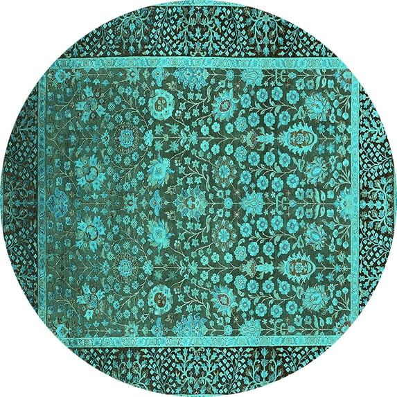 Ahgly Company Indoor Round Oriental Turquoise Blue Industrial Area Rugs, 4' Round