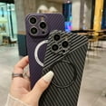 thumbnail image 4 of Magnetic Carbon Fiber Texture Fine Hole Camera Protection Phone Case For iPhone 16 15 14 Plus 13 12 11 Pro Max Shockproof Cover 2 For iPhone 12, 4 of 6