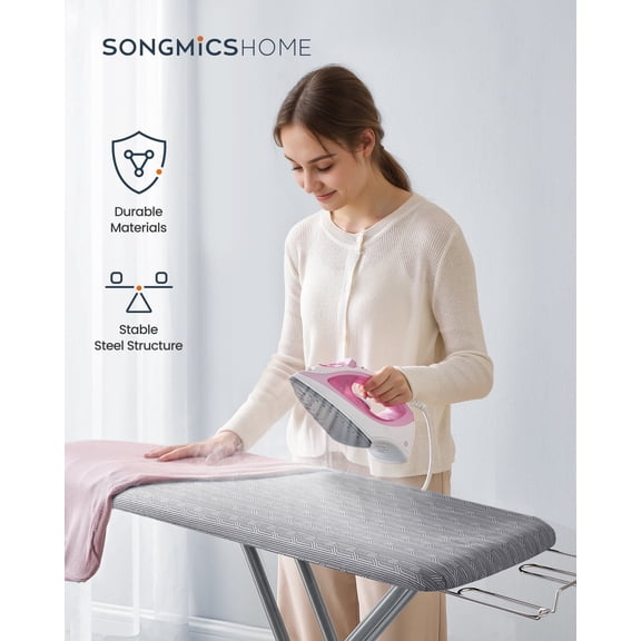 Foldable Iron Board with 4 Layered Cover and Pad Height Adjustable up to 35 Inches Iron Rest, Hook Steel X-Legs Dove Gray