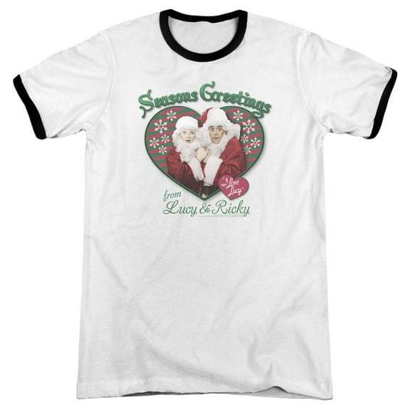 I Love Lucy Seasons Greetings Adult Ringer T-Shirt White Black