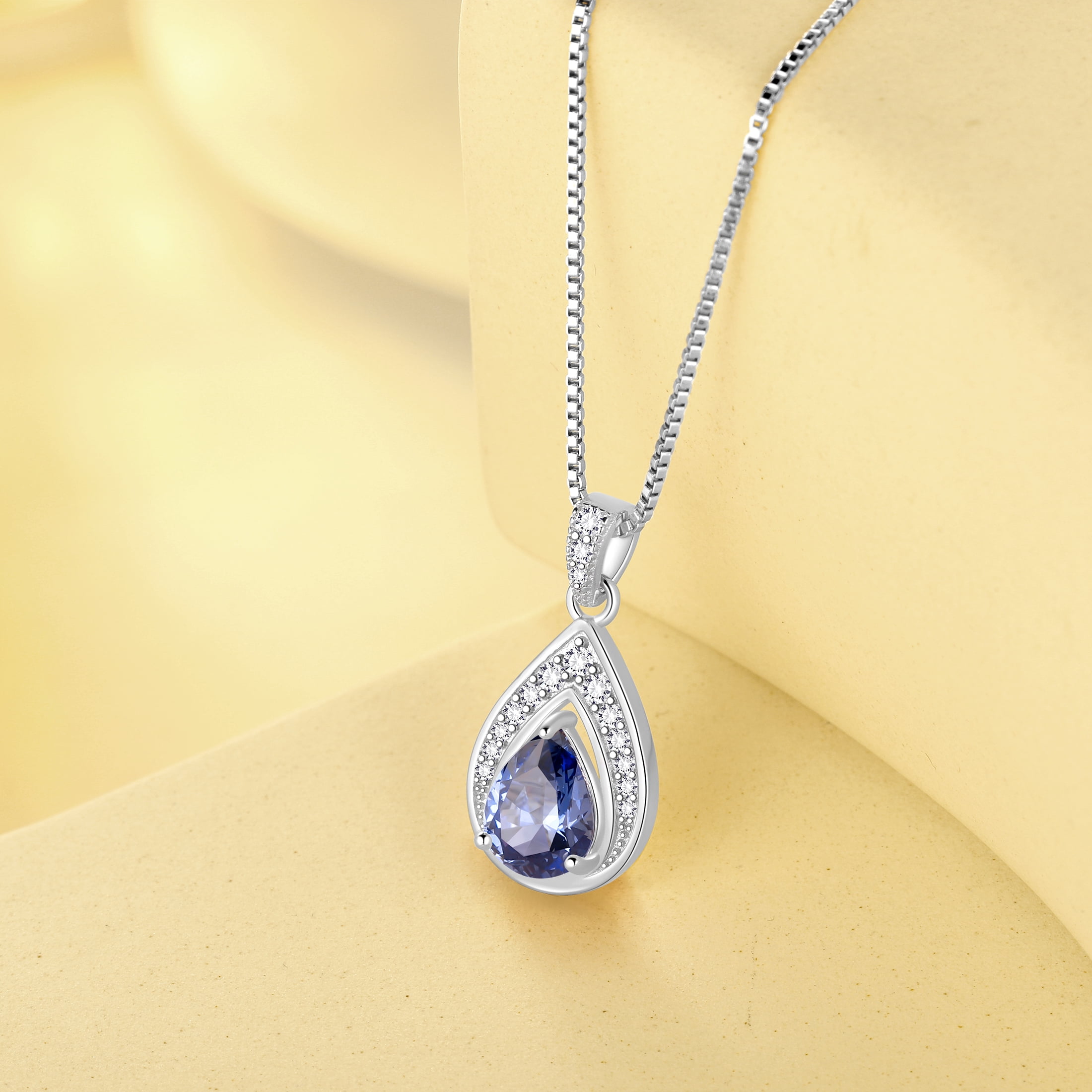 Beautlace 925 Sterling Silver Teardrop December Tanzanite Birthstone Necklace,Pear Cut Pendant Necklace Jewelry Birthday Christmas Gifts for Women/ Wife /Lover