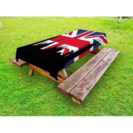 

Union Jack Outdoor Tablecloth Houses of the Parliament Silhouette on UK Flag Historic Urban Skyline Decorative Washable Fabric Picnic Tablecloth 58 X 120 Inches Royal Blue Black Red by Ambesonne