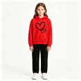 thumbnail image 6 of Otqutp Toddler Girls 2 Piece Outfit Heart Print Long Sleeve Hooded Sweatshirt Solid Straight Leg Pants Fall Clothes for Kids Teens, 6 of 6