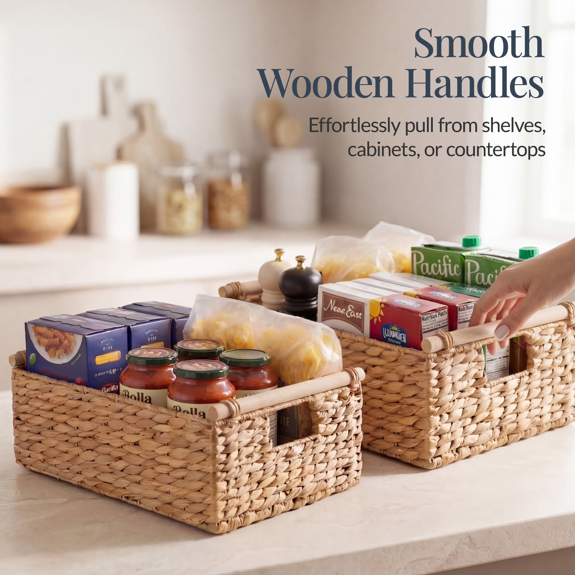 Best Choice Products Wicker Storage Basket, Shelf Basket w/ Wooden Handles, Rectangular Storage Bin - Natural