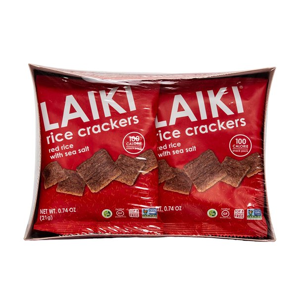 LAIKI Red Rice Crackers Single Serve 100 Calorie Snack Pack, 0.74 Oz