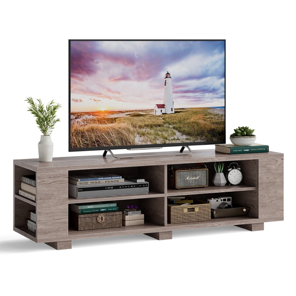 Finihen TV Stand, TV Cabinet, Modern Wood Storage Console Entertainment Center, Media Entertainment Center with Storage, for Living Room, Bedroom, Gray
