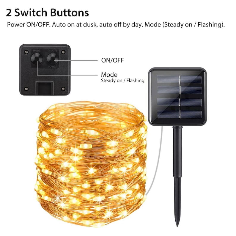 [2 Pack] Epicgadget Solar String Lights Outdoor 72FT 200 LED Super Bright Copper Wire Solar Powered Lights Waterproof with 8 Modes for Garden Patio Tree Wedding Party Christmas Decor Lamp (Warm White)