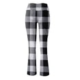 thumbnail image 3 of Women Leggings Tummy Control Plaid Print High Waist Elastic No-See Through Flare Yoga Pants,Black,L, 3 of 8
