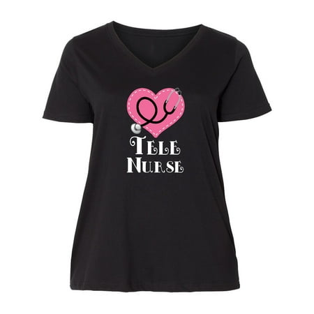 

Inktastic Tele Nurse Telemetry Nursing Women s Plus Size V-Neck