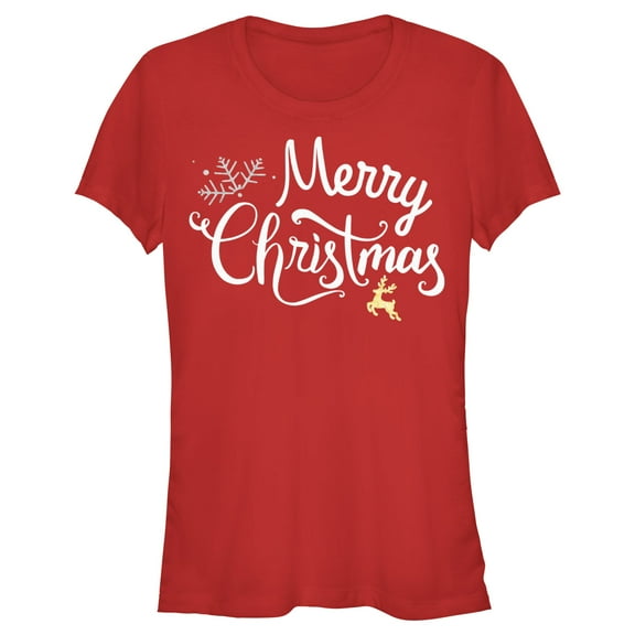 Junior's Lost Gods Merry Christmas Reindeer  Graphic Tee Red Medium