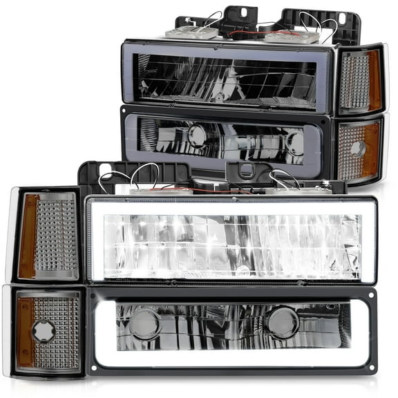 DNA Motoring Square-LED DRL Headlights for 94-00 GMC C/K 1500-3500 Suburban, Smoked/Amber