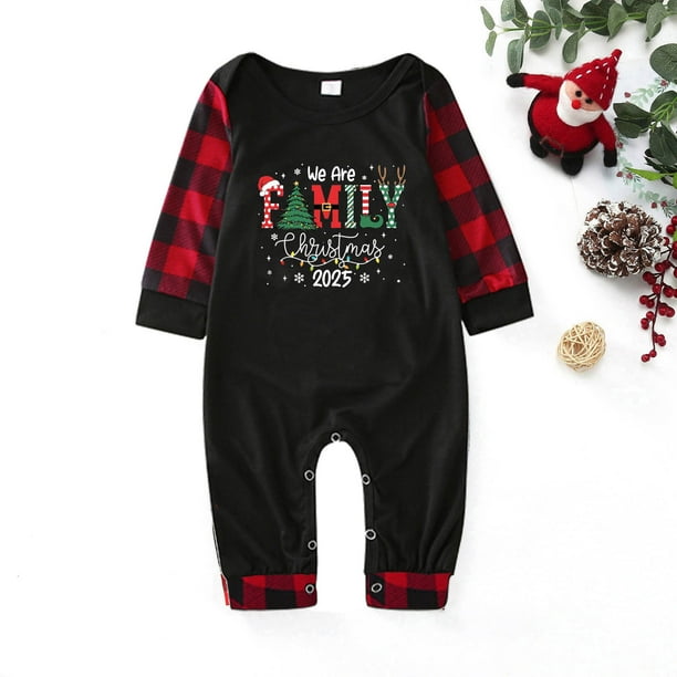 Pijamas familiares a juego con estampado navideño de moda, estilo europeo, para padres e hijos, monos de poliéster para bebés.