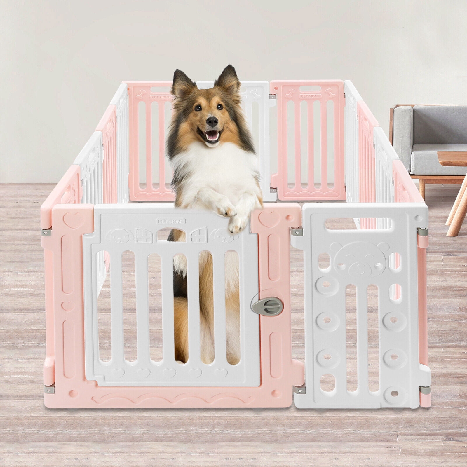 11 Panels Pet Dog Fence Playpen 25.6'' Height Exercise Play Pen with Door Indoor