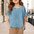 thumbnail image 6 of TIREOW Cotton Linen Tops for Girls Oversized Summer Boho Short Sleeve Shirts Teen Kids Plain Loose Lightweight Beach Blouse (Light Blue, 7-8 Years), 6 of 7