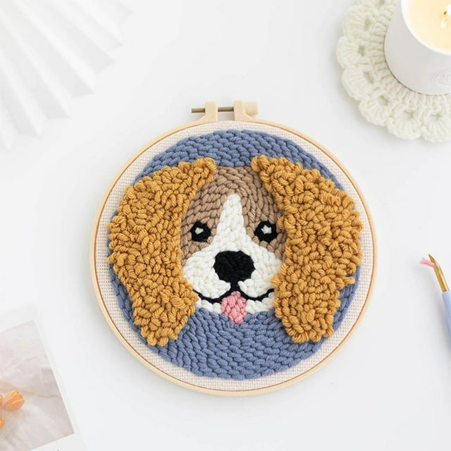 Punch Needle Kit DIY Needlework Animal Dog Stitching Starter Embroidery for Adult Kid Starter A