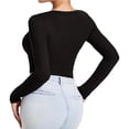 thumbnail image 4 of SOMER Body Suit Tummy Control Deep V Neck Long Sleeve Tops Black Bodysuit for Women Clothing, 4 of 6