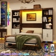 thumbnail image 6 of ANPOO Full Size Murphy Bed with 2 LED Lights, Power Outlet, 2 Shelving Unit,  Farmhouse Wood Hidden Foldable Wall Bed Frame with Gas Struts, Storage Bed Cabinet for Bedroom, Space-Saving, 6 of 11