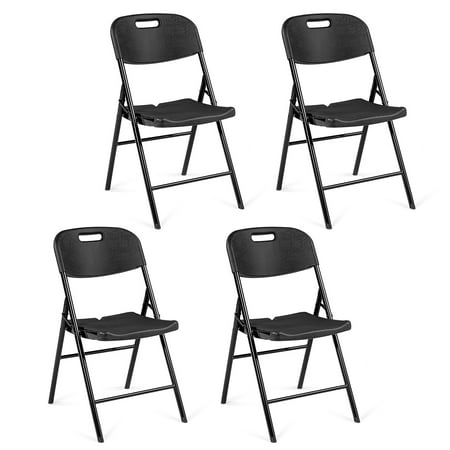 Ktaxon 4 Pack Folding Chairs Plastic Portable Chairs for Kitchen Living Room Comference Outdoor Folding Chairs Black