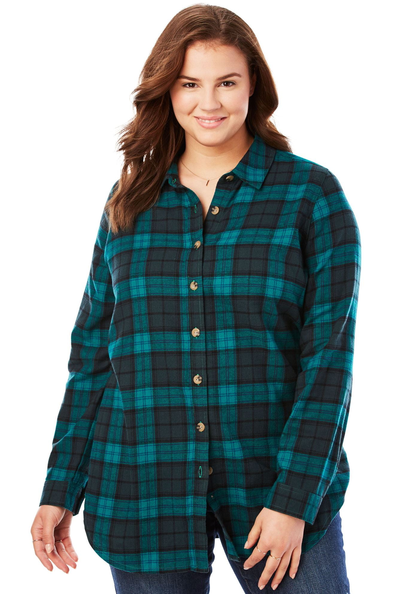 Woman Within Plus Size Classic Flannel Shirt - Walmart.com