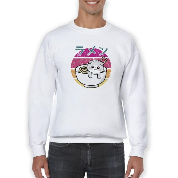 Ramen Neko Bowl Faded Art Sweatshirt Men -Smartprints Designs, Male Medium